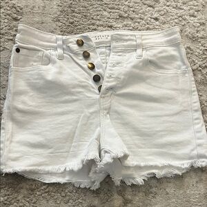 Nature Denim White Frayed Button-Front Jean Shorts